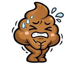 A panicked cartoon poop emoji, sweating